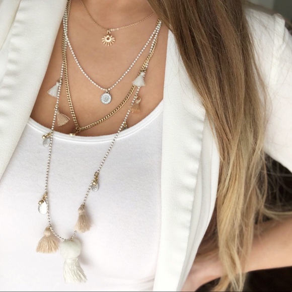 Express Jewelry - Express white tan layered tassel necklace